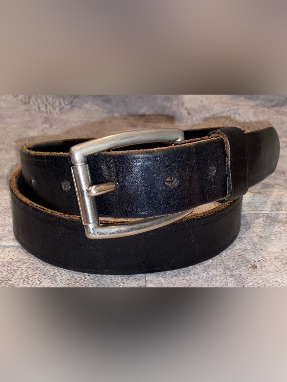 Ralph Lauren Black Leather Nickel Rugged Belt Men’s Vintage Logo Heritage 32 Vtg